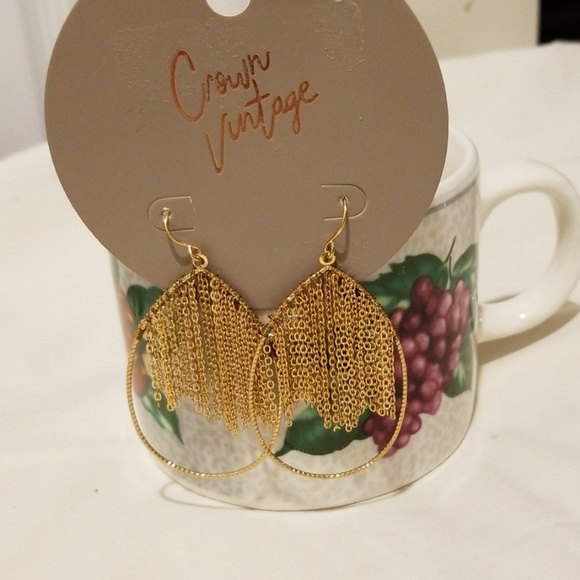 Crown Vintage Chain Fringe Teardrop Earrings - Picture 2 of 4